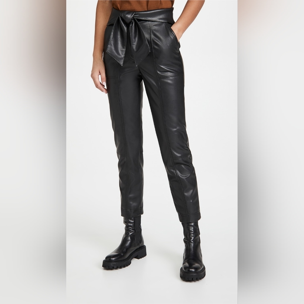 JONATHAN SIMKHAI Tessa Black Vegan Leather Tie‎ Waist Cropped Pant Size 4 Moto